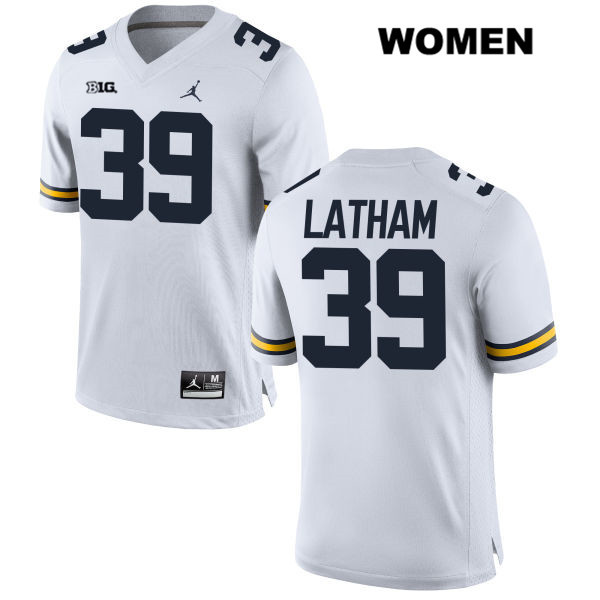 Women's NCAA Michigan Wolverines Evan Latham #39 White Jordan Brand Authentic Stitched Football College Jersey IV25S01XY